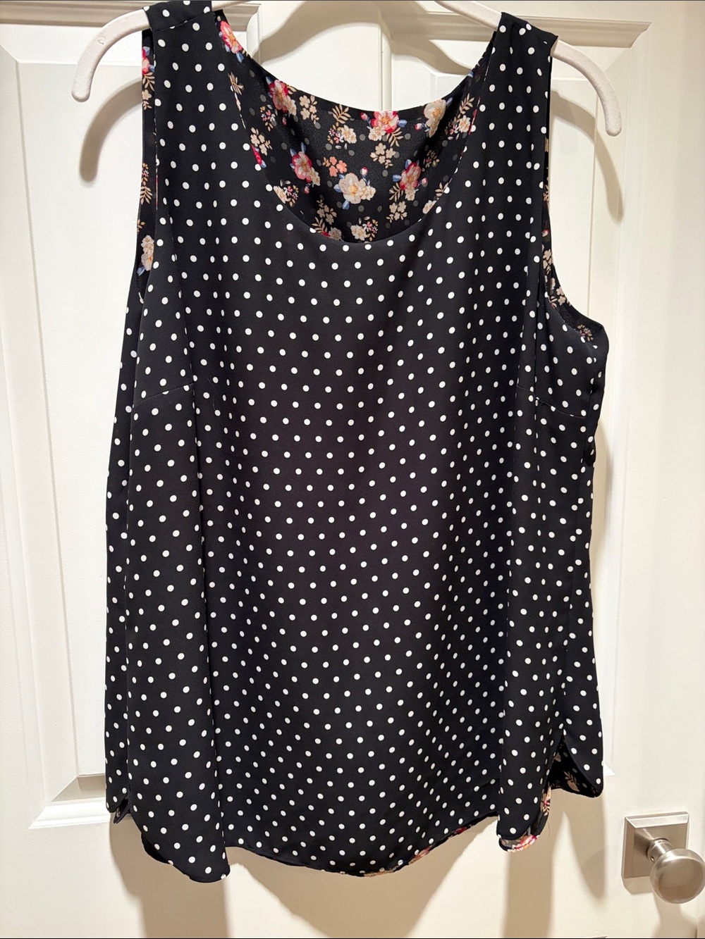 Chico's Black Polka Dot Tank with Floral Trim